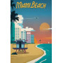 Miami Beach : Coucher de Soleil et Style Art Déco Peinture Numéro Affiche Vintage