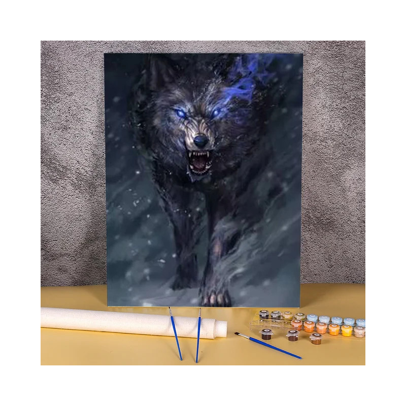 Peinture par numéros Loup Féroce terminée