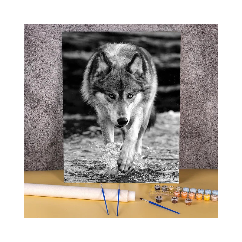 Résultat final peinture par numéro loup noir et blanc