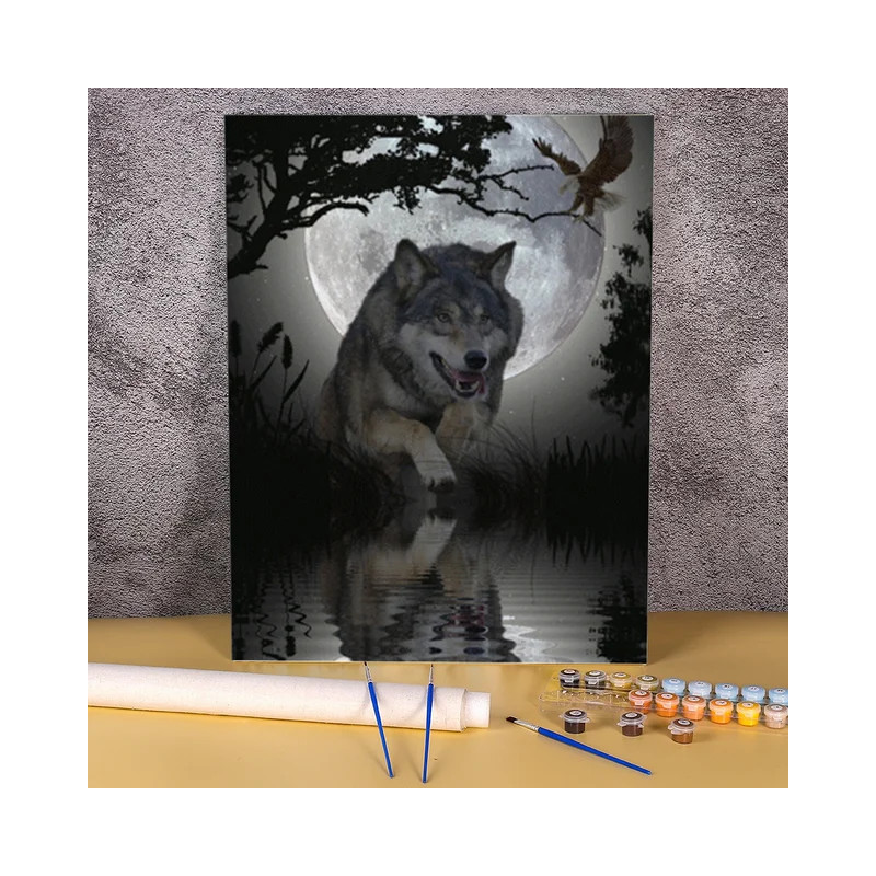 Resultat final du tableau Loup au Clair de Lune & Aigle