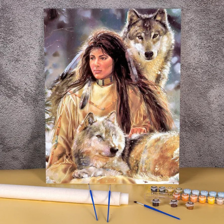 La Gardienne des Loups sous la Neige Peinture par Numéro Loup