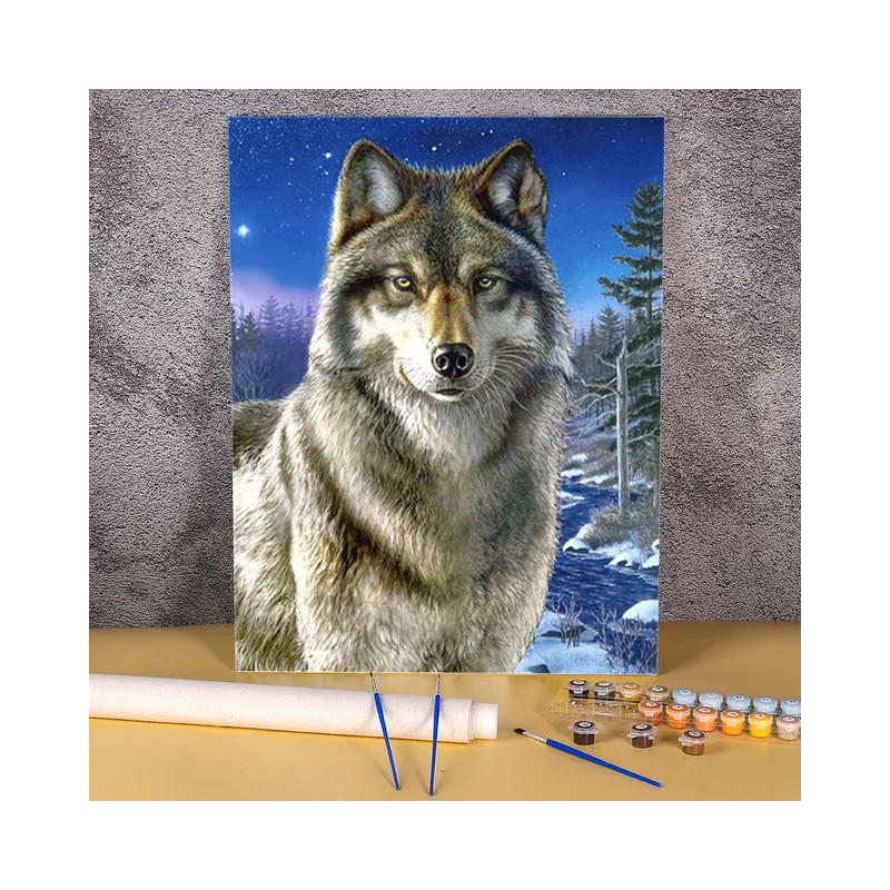 Aperçu Peinture Loup Nuit Étoilée