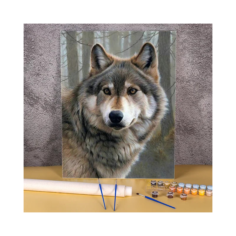 Aperçu final Peinture Portrait Loup Gris