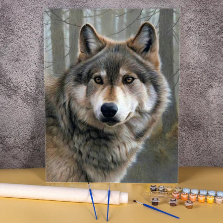 Portrait du Loup Gris au Regard Intense Peinture par Numéro Loup