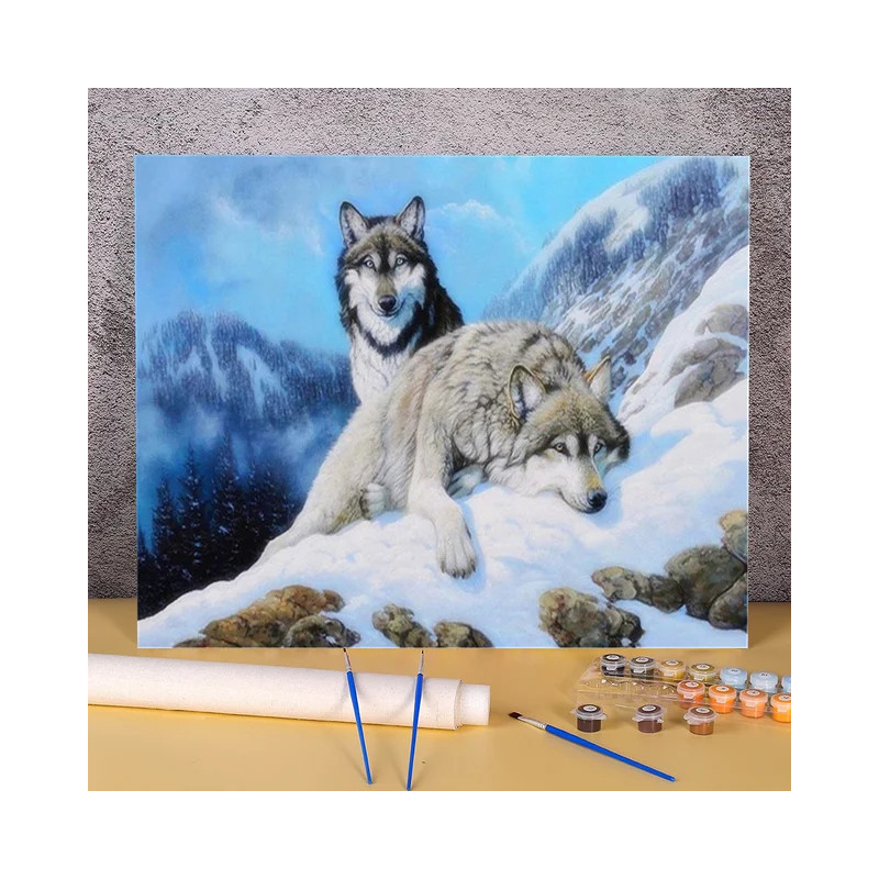 Aperçu final Peinture Duo Loups Montagne