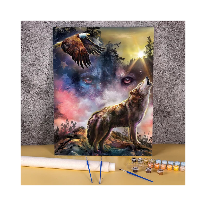 Resultat final du tableau Totems : Loup Hurlant et Aigle Royal