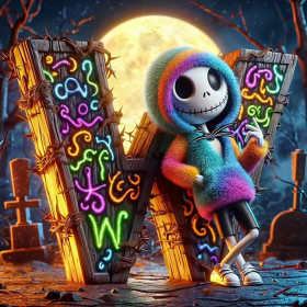 Halloween Jack et la Structure en W aux Éclats Néon Peinture par Numéro Halloween