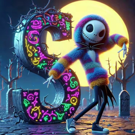 Halloween Jack et le Serpent Néon aux Symboles Enchantés Peinture par Numéro Halloween