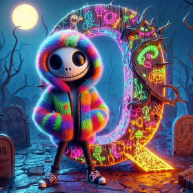 Halloween Jack et la Majestueuse Lettre Q aux Néons Mystérieux Peinture par Numéro Halloween