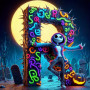 Halloween Jack et la Lettre R aux Éclats Néon Texturés Peinture par Numéro Halloween