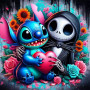 Jack et Stitch Cœur Pop Art Peinture par Numéro Halloween