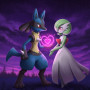 Lucario et Gardevoir : L'Union Magique sous les Étoiles Peinture par Numéro Pokémon