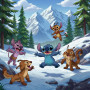 Stitch et ses Amis dans la Neige Peinture par Numéro Stitch