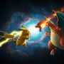 Pikachu contre Dracaufeu : Duel au Cœur de la Galaxie Peinture par Numéro Pokémon