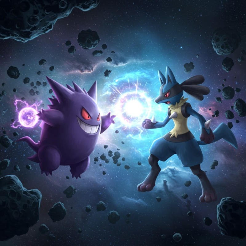 Résultat final du duel Ectoplasma vs Lucario.