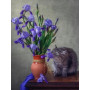 Kit de peinture par numero - Kit Chat Persan et Iris | Tableau DIY Facile et Relaxant