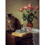 Chat Persan et Bouquet de Roses : Ambiance Vintage Peinture par Numéro Saint-Valentin