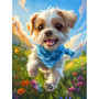 Chiot Joyeux au Foulard Bleu dans la Prairie Peinture Par Numéros Chiens