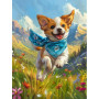 Chiot Doré et son Foulard Bleu en Pleine Course Peinture Par Numéros Chiens