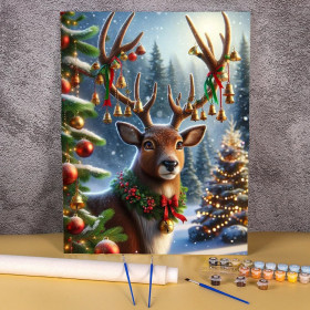 Le Renne aux Clochettes Dorées Peinture par Numéro Noël