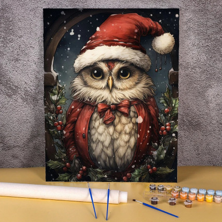 Le Hibou Sage de Noël Peinture par Numéro Hibou