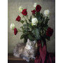 Chat Rêveur et son Grand Bouquet de Roses Rouges Peinture par Numéro Saint-Valentin