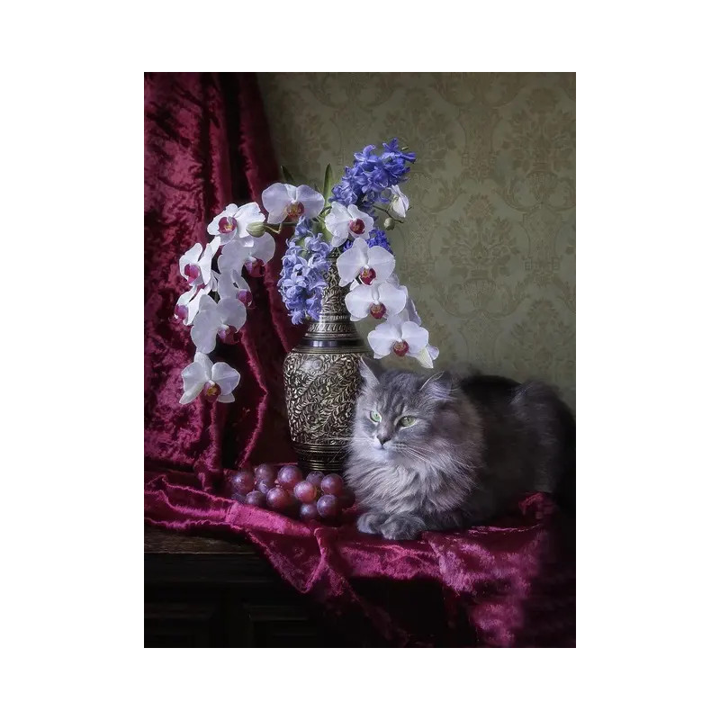 Resultat final du tableau Tableau Chat Persan et Orchidées Bleues