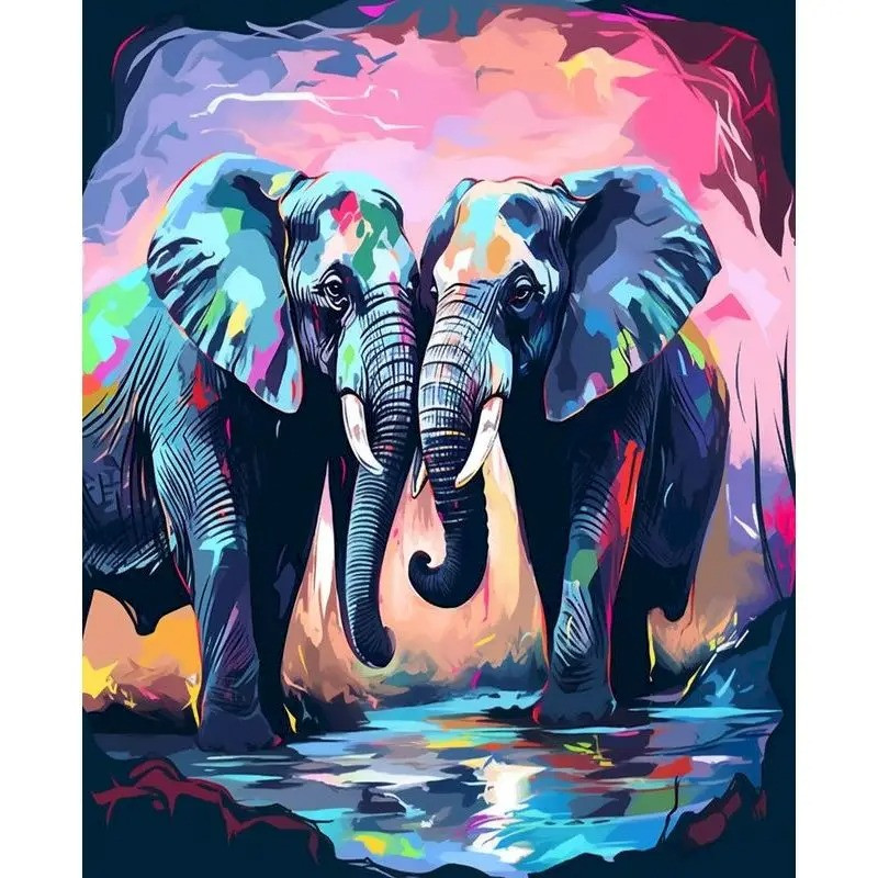Resultat final du tableau Couple d'Éléphants Pop Art