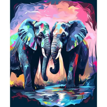 Couple d'Éléphants Pop Art Peinture Par Numéro elephant