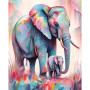 Maman Éléphant et son Éléphanteau Arc-en-ciel Peinture Par Numéro elephant