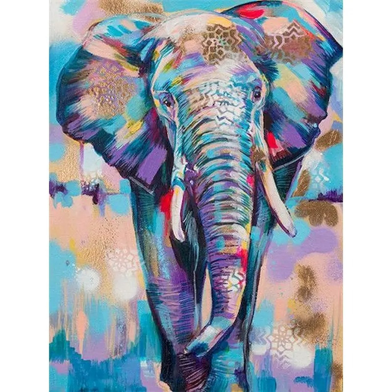 Resultat final du tableau Éléphant Abstrait aux Motifs Dorés