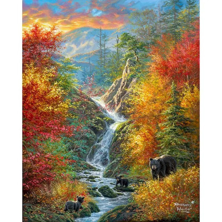 Famille d'Ours La Cascade d'Automne Peinture par numero automne