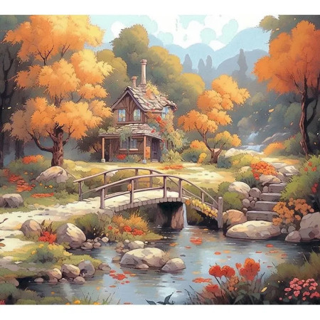 Cottage d'Automne Le Pont de Pierre Peinture par numero automne