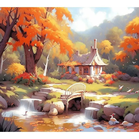 Cottage d'Automne Le Refuge Enchanté Peinture par numero automne