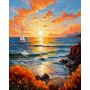 Coucher de Soleil en Mer Le Voilier Doré Peinture par numero automne