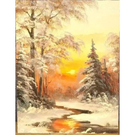 Hiver Doré Coucher de Soleil sur la Neige Peinture par numero automne