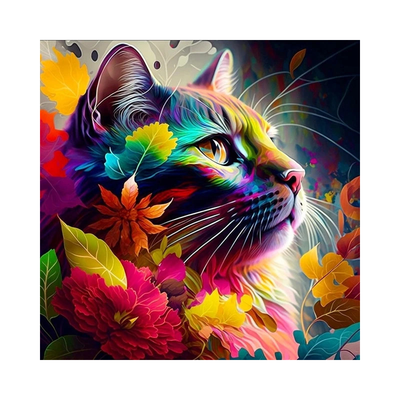 Resultat final du tableau Chat Psychédélique Tableau Coloré