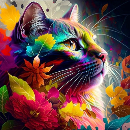 Chat Psychédélique Tableau Coloré Peinture Par Numéro Chats