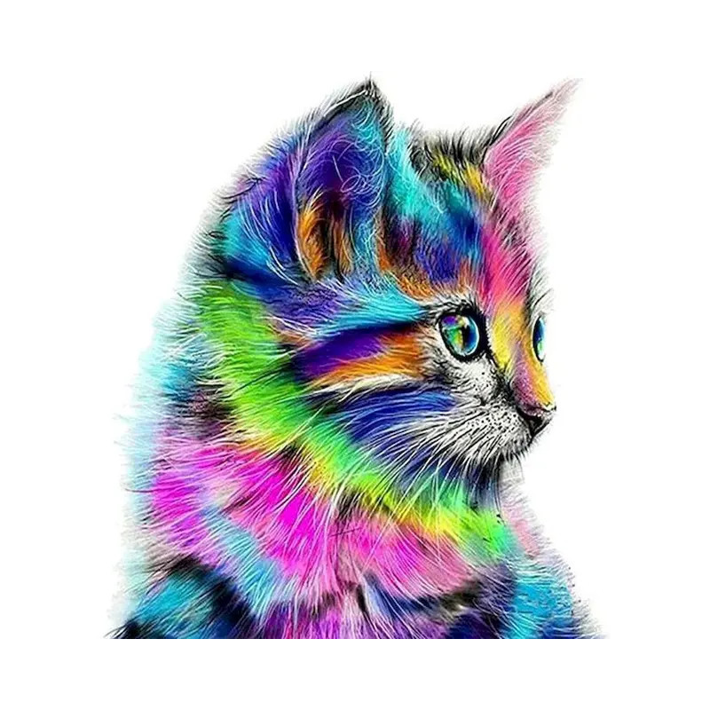 Resultat final du tableau Chat Arc-en-Ciel Tableau Félin Coloré