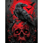 Corbeau Gothique sur Crâne Écarlate Peinture par Numéro Halloween