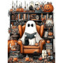 Fantôme Lecteur dans sa Bibliothèque d'Halloween Peinture par Numéro Halloween