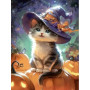 Adorable Chaton Sorcier d'Halloween Peinture par Numéro Halloween