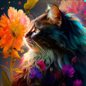 Chat Fleuri Tableau Félin Enchanteur Peinture Par Numéro Chats
