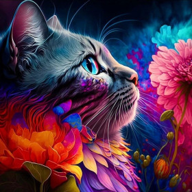 Chat Floral Mystique Tableau Féerique Peinture Par Numéro Chats