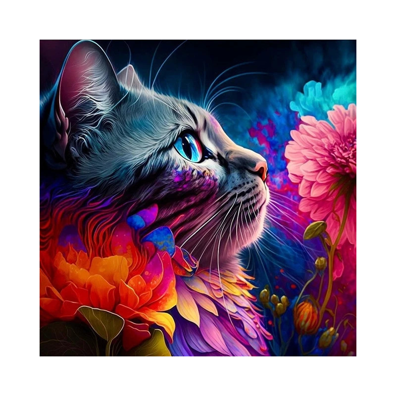 Resultat final du tableau Chat Floral Mystique Tableau Féerique