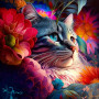 Chat Fleuri Onirique Tableau Félin Fantastique Peinture Par Numéro Chats