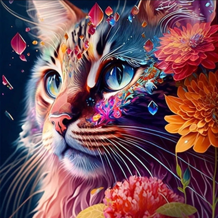 Chat Fleurs Colorées Peinture Par Numéro Chats