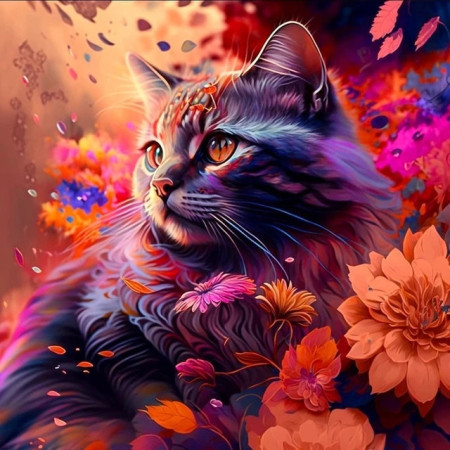 Chat Fleuri Cosmique Tableau Félin Envoûtant Peinture Par Numéro Chats