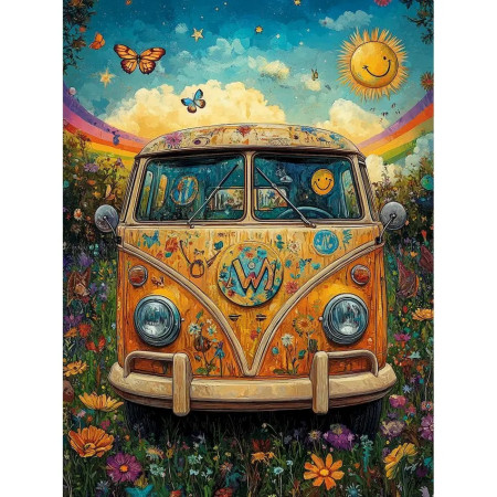 Combi VW Hippie Peace & Love Peinture par Numéro Voiture & Véhicules