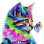 Arc-en-Ciel & Papillon Tableau Félin Enchanteur Peinture Par Numéro Chats